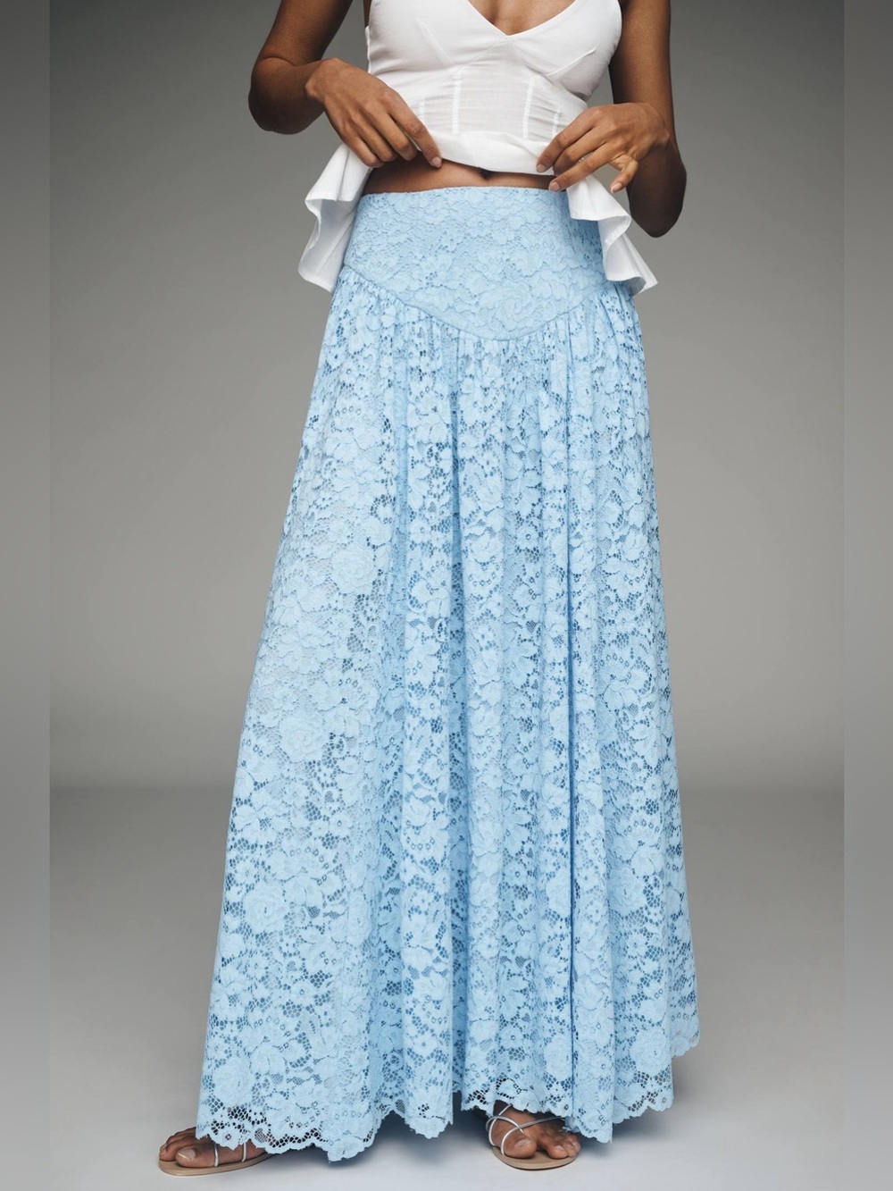 Maeve Light Blue Floral Lace Maxi Skirt Anthropologie Romantic NWT M